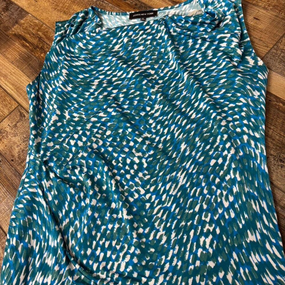 JONES NEW YORK T Shirt Work Medium Women's Green Blue Blouse Dressy Casual Top